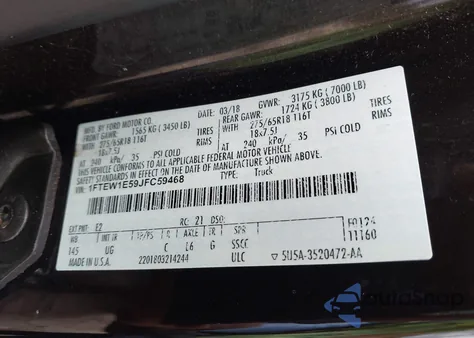 2018 Ford F-150 Xlt z USA, uszkodzony, nr VIN 1FTEW1E59JFC59468